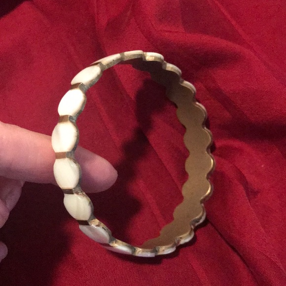 Mother of pearl inlaid brass bangle bracelet unique style made in Africa Vintage - Picture 2 of 6